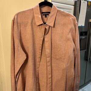 Marc Anthony Luxury Linen Blend Button Up Shirt Pink Heather Slim Fit Men XL